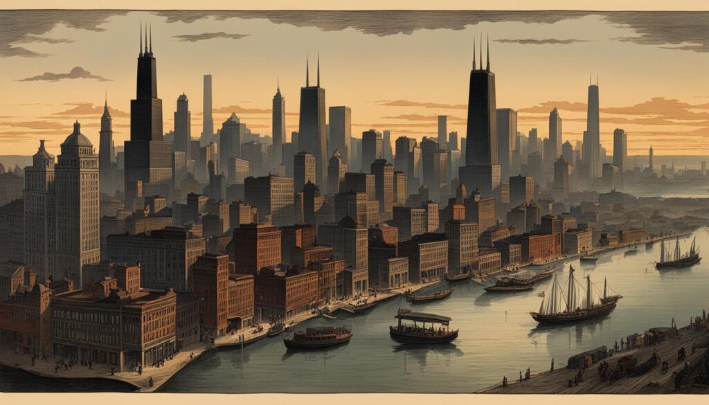 Chicago skyline during the late 19th century